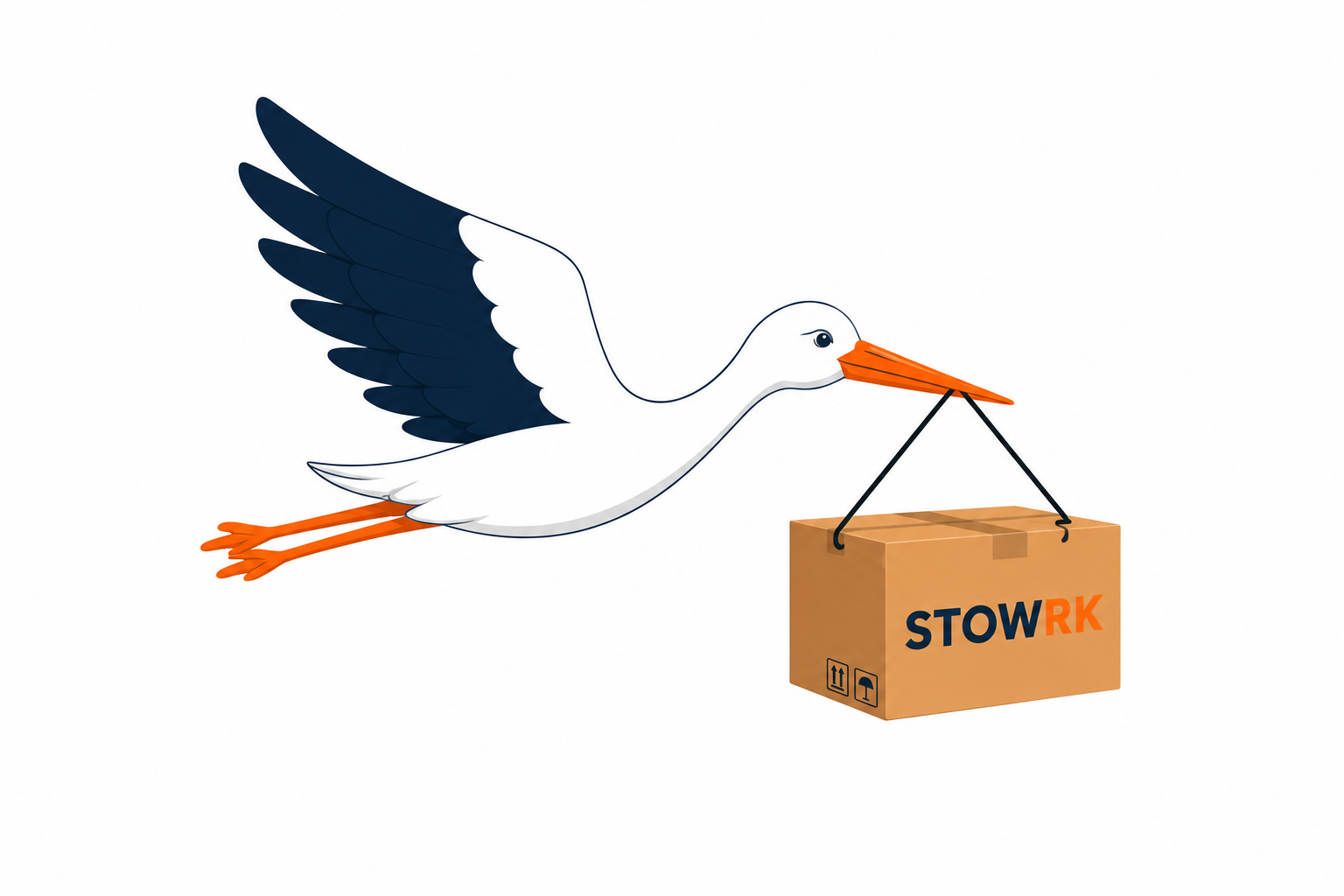 Stowrk stork carrying a delivery box